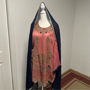 Pink and Navy Three-Piece Salwar Kameez Bin Yousaf Collection Formal Set Size L